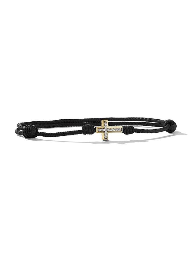 Mens 18K Gold, Diamond, & Nylon Cross Cord Bracelet Product Image