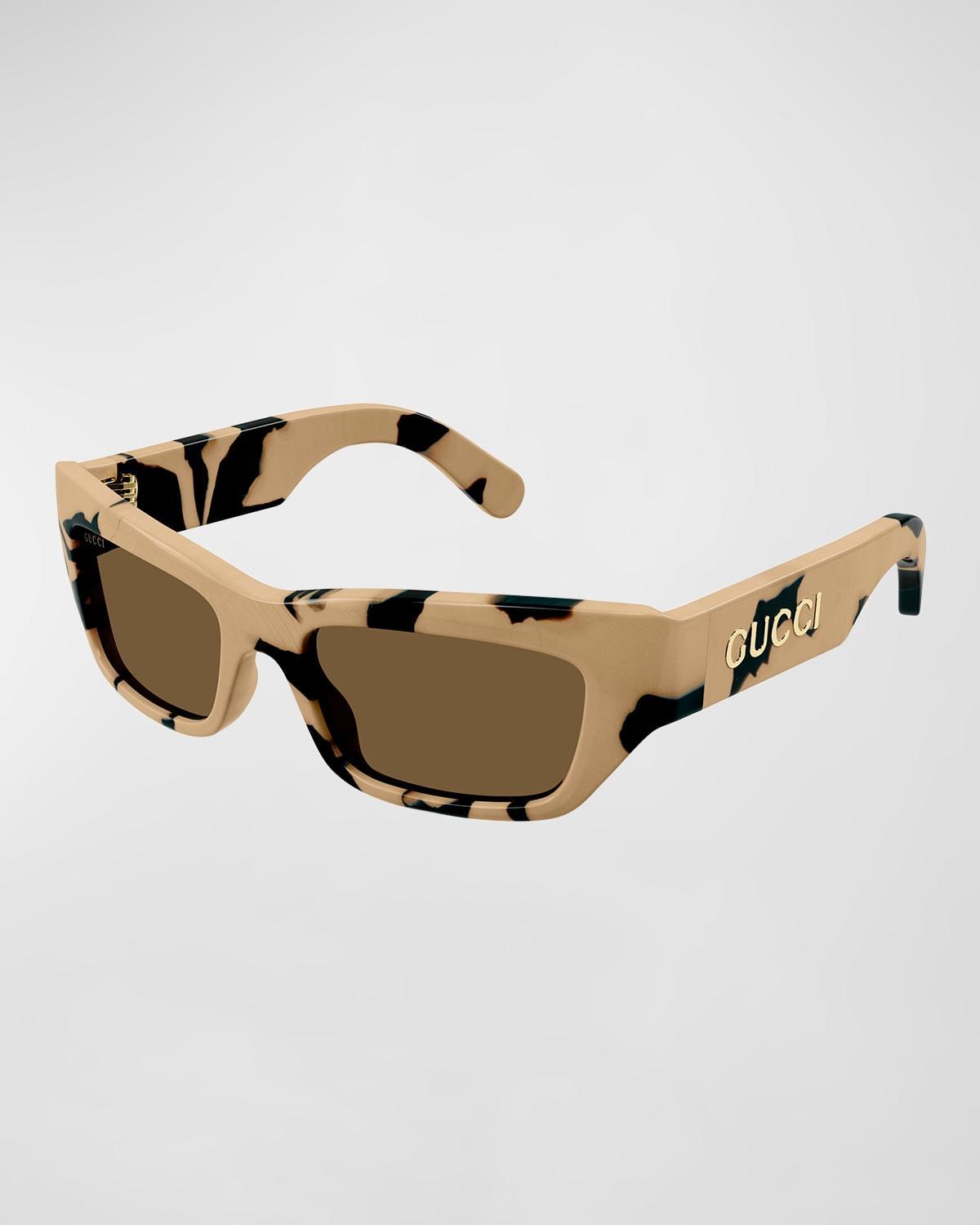 Mens Full-Rim Logo Embellished Acetate Rectangle Sunglasses Product Image