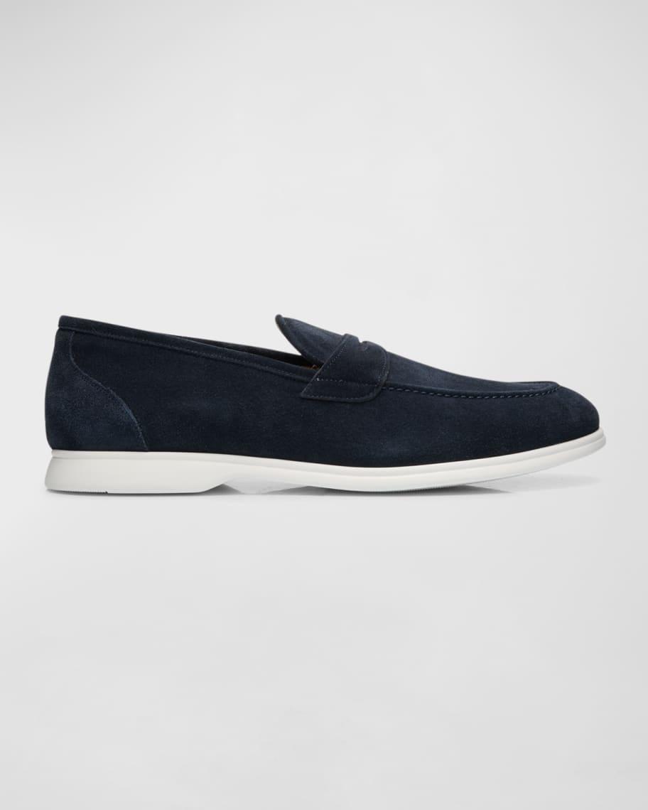 Men's Calfskin Suede Penny Loafers Product Image