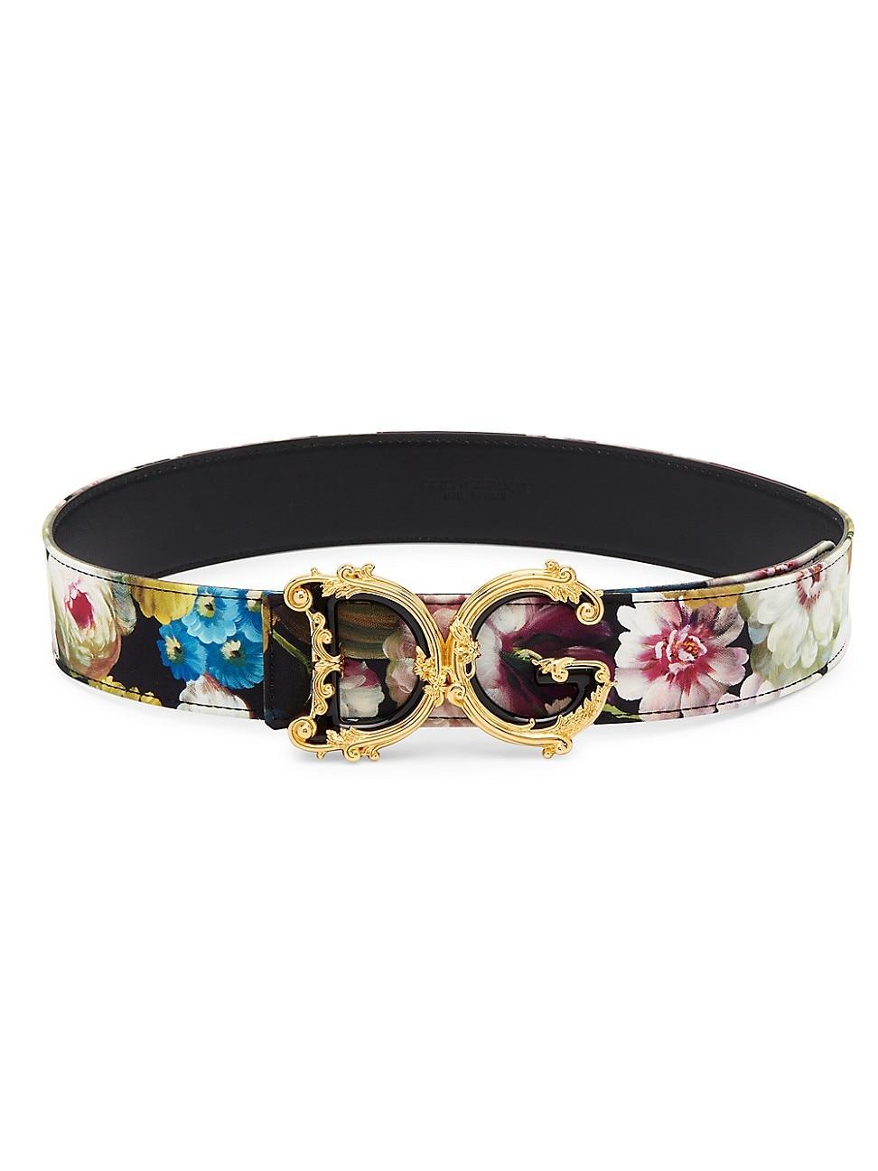 Womens Baroque Floral Leather Belt Product Image