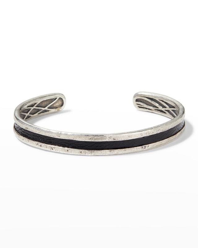 Mens Sterling Silver & Leather Cuff Bracelet Product Image