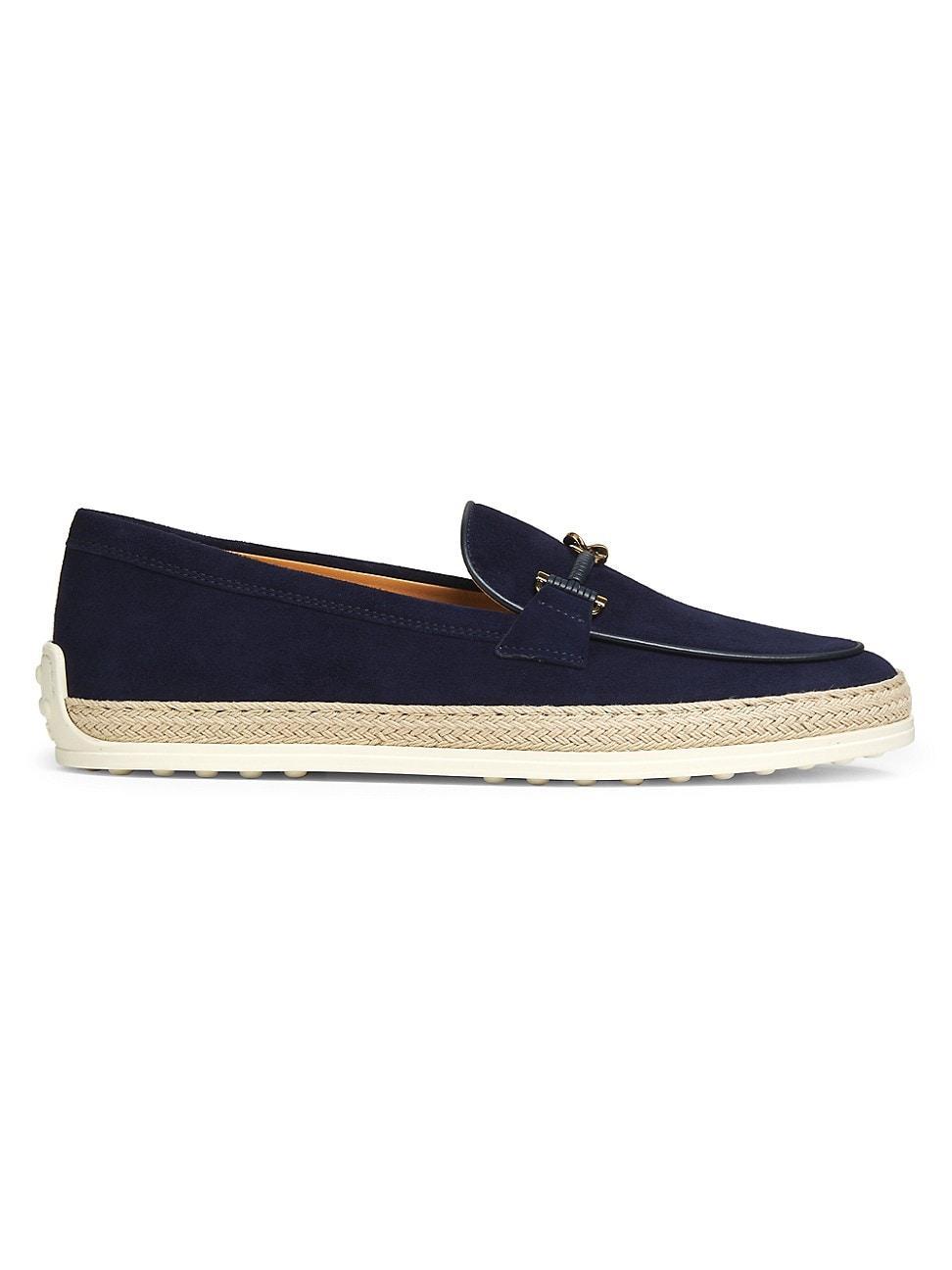 Womens Double-T Ring Suede & Raffia Loafers Product Image