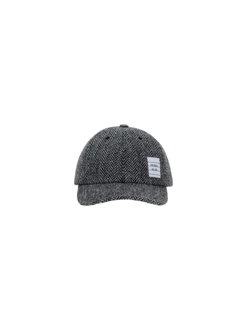 Logo-patch Wool-herringbone Baseball Cap In Grey Product Image