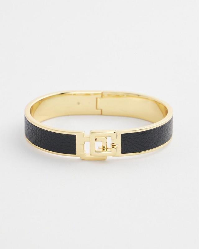 Chico's Click Black Leather Bangle Bracelet Product Image