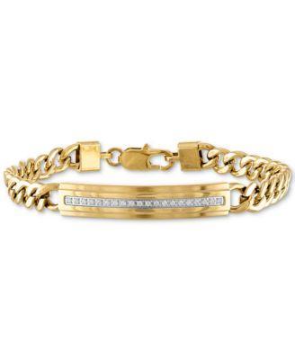 Esquire Mens Jewelry Diamond Id Plate Bracelet (1/5 ct. t.w.) in Gold-Tone Stainless Steel, Created for Macys Product Image