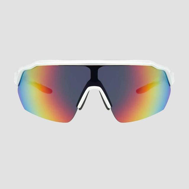 Mens Shield Sunglasses with Mirrored Lenses - All In Motion White Product Image