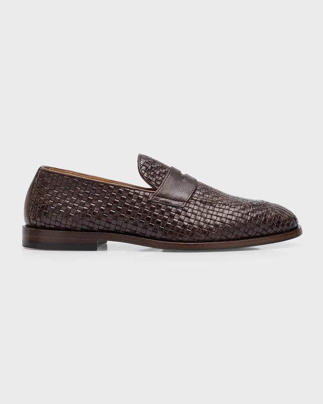 Mens Woven Leather Penny Loafers Product Image