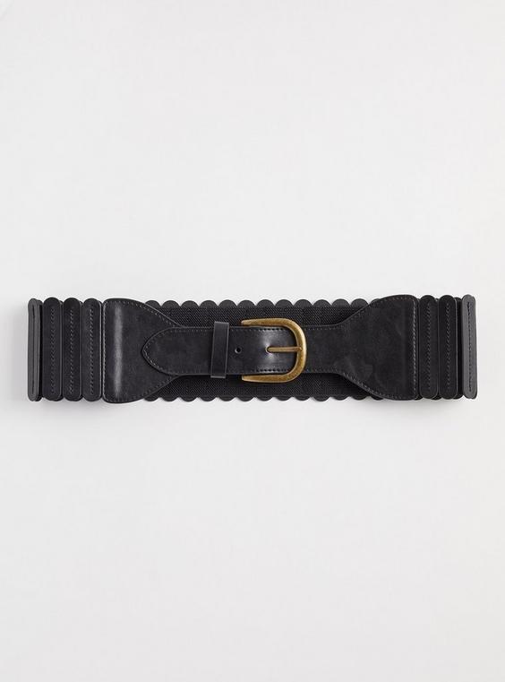 All Over Stretch Burnished Buckle Waist Belt in Black Product Image