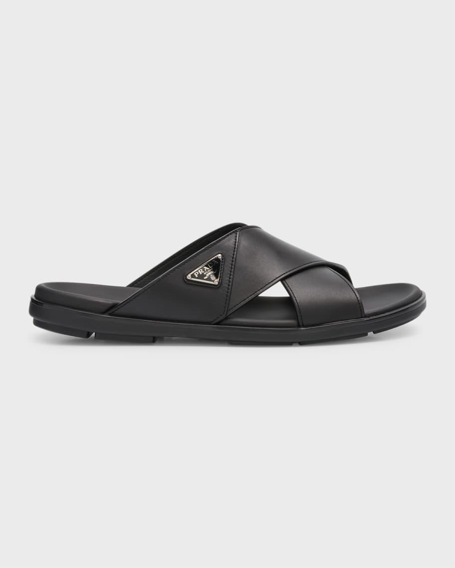 Men's Leather Crisscross Slide Sandals Product Image