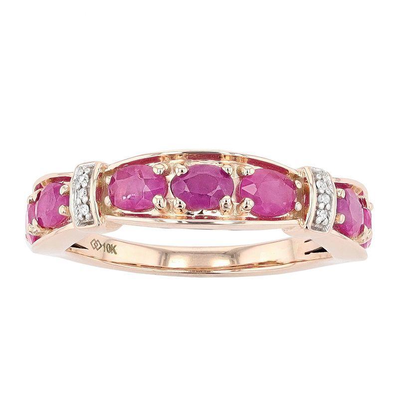 10k Rose Gold Oval Ruby & Diamond Accent Ring, Womens Product Image