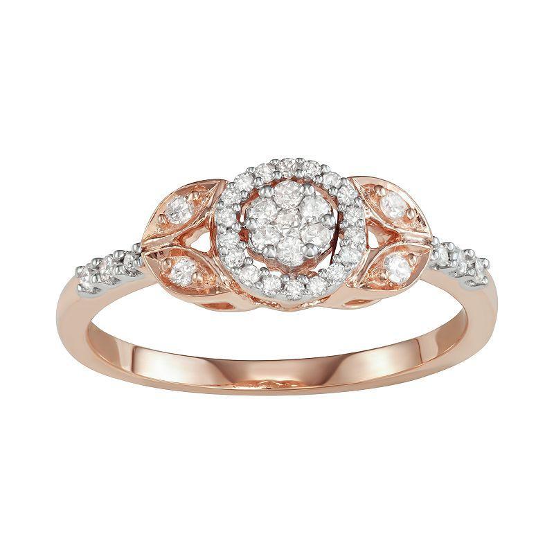 10k Rose Gold 1/4 Carat T.W. Diamond Halo Engagement Ring, Womens White Product Image