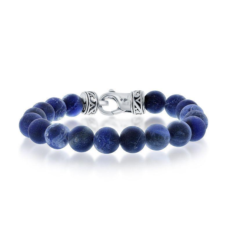 Mens Metallo Stainless Steel Genuine Stone 10mm Bead Bracelet Sodalite Product Image