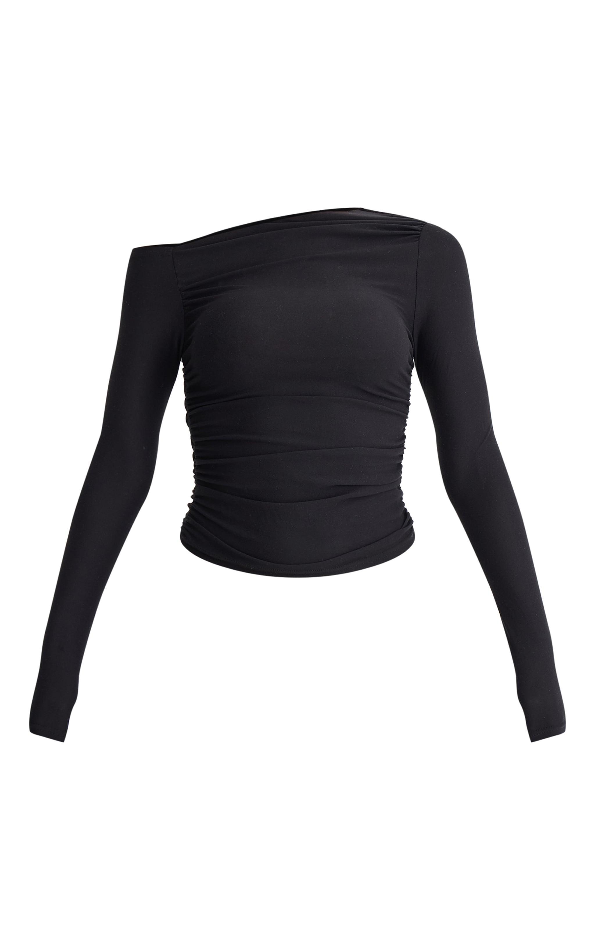 Black Soft Touch Asymmetric Detail Long Sleeve Top Product Image