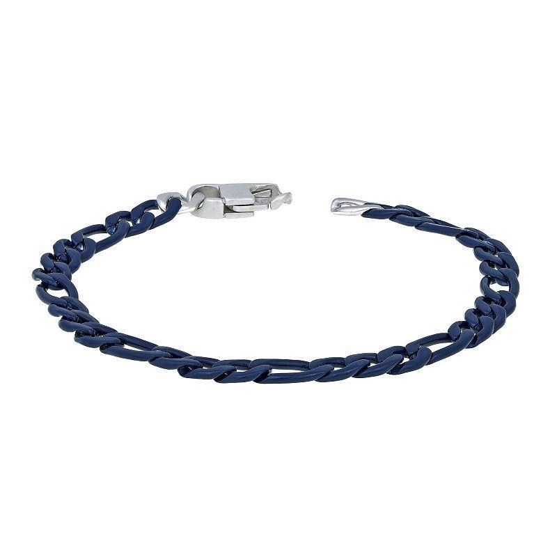 Mens LYNX Blue Acrylic Coated Stainless Steel Figaro Chain Bracelet Product Image