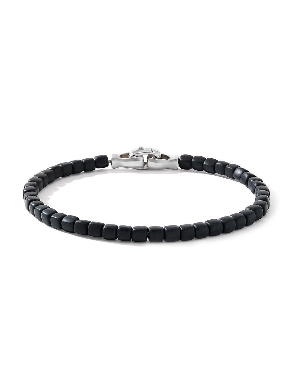 David Yurman Mens Sterling Silver Spiritual Beads Onyx Bead Bracelet Product Image