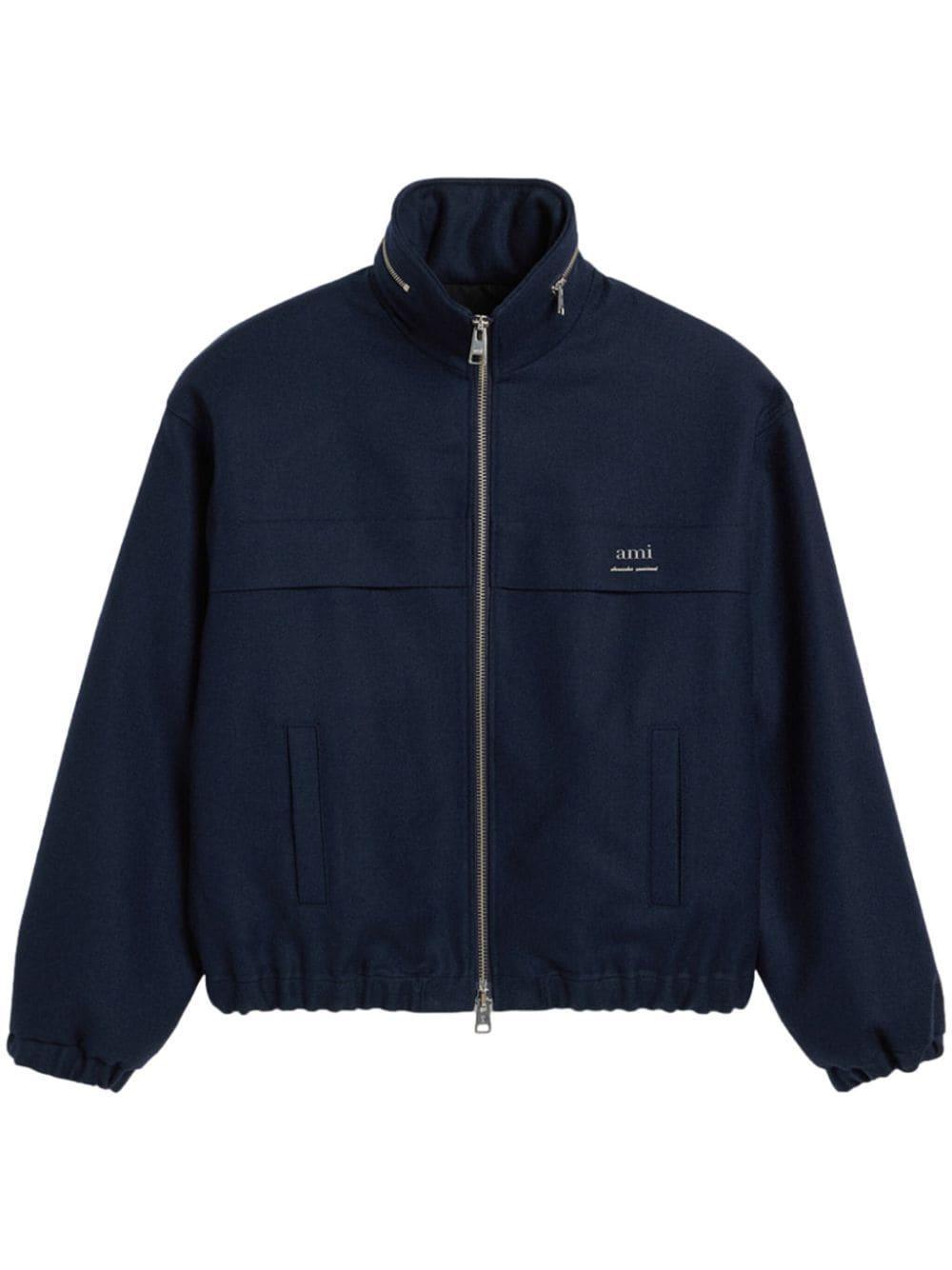 Virgin Wool Hooded Jacket In Blue Product Image