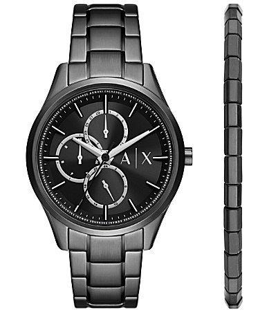 Armani Exchange Mens Multifunction Black Stainless Steel Watch and Bracelet Set Product Image