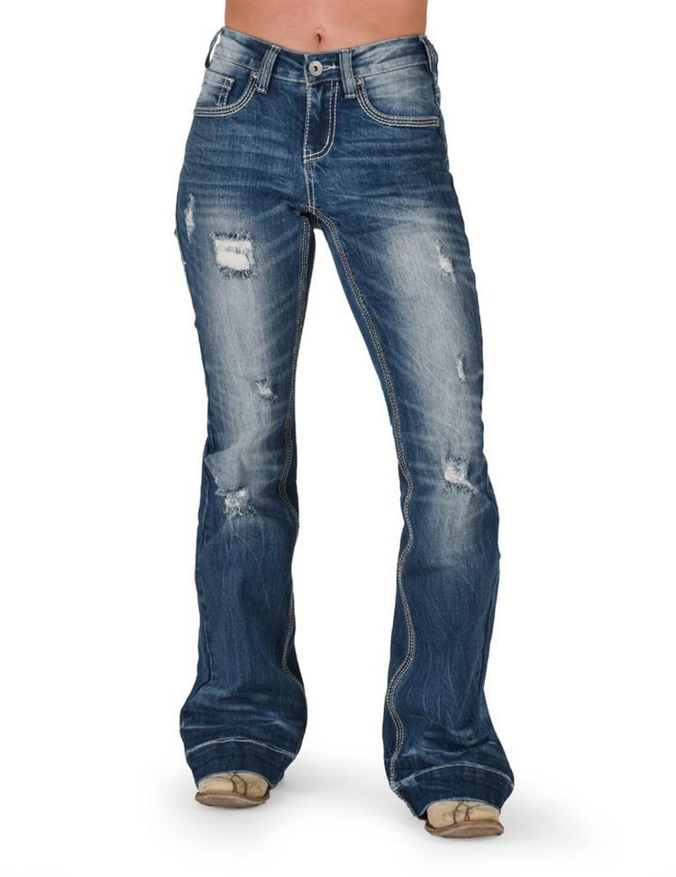 Cowgirl Tuff® Ladies' Buck Off Destructed Trouser Jeans Product Image