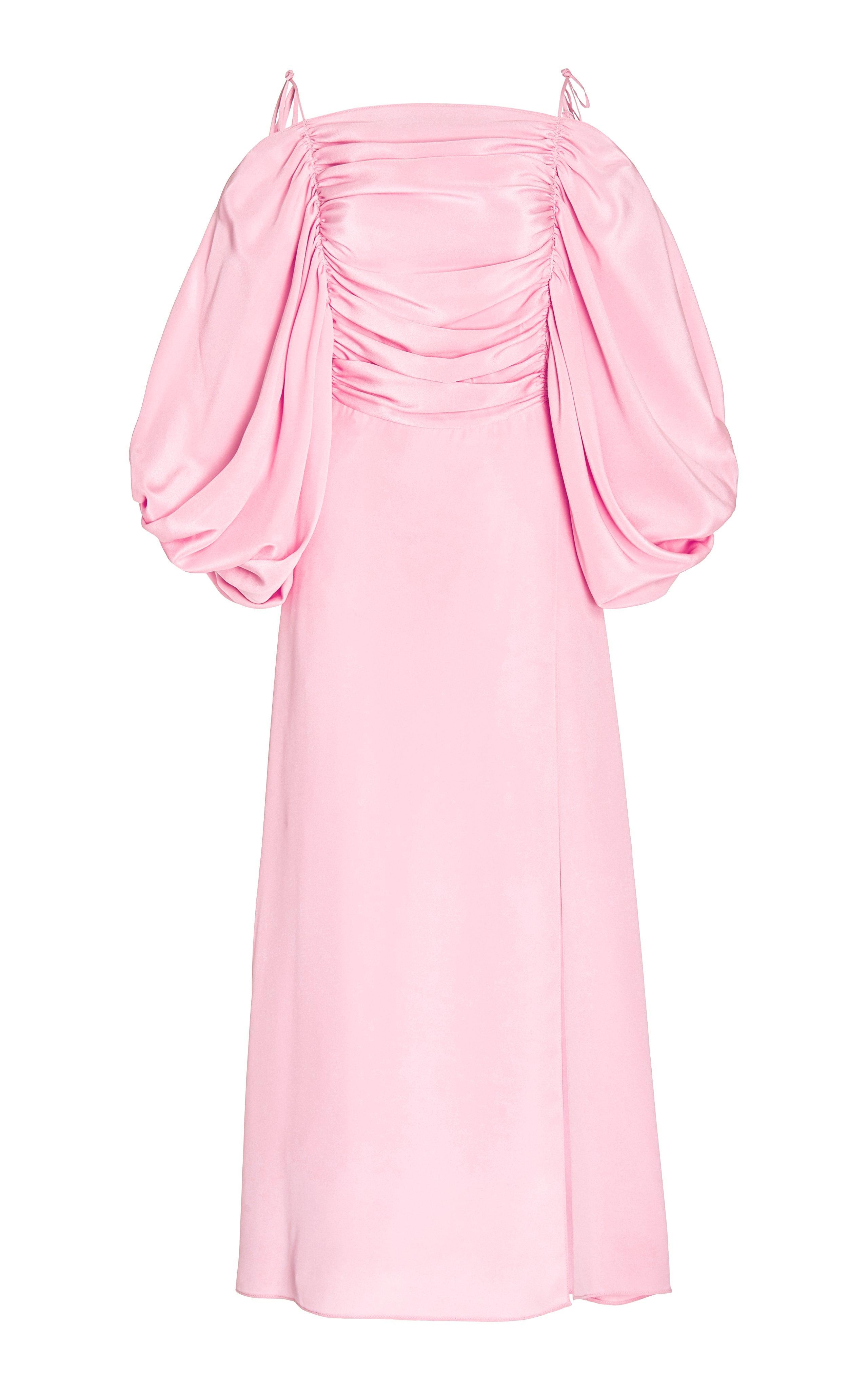 Pink Silk Crepe Ruched Dress Product Image