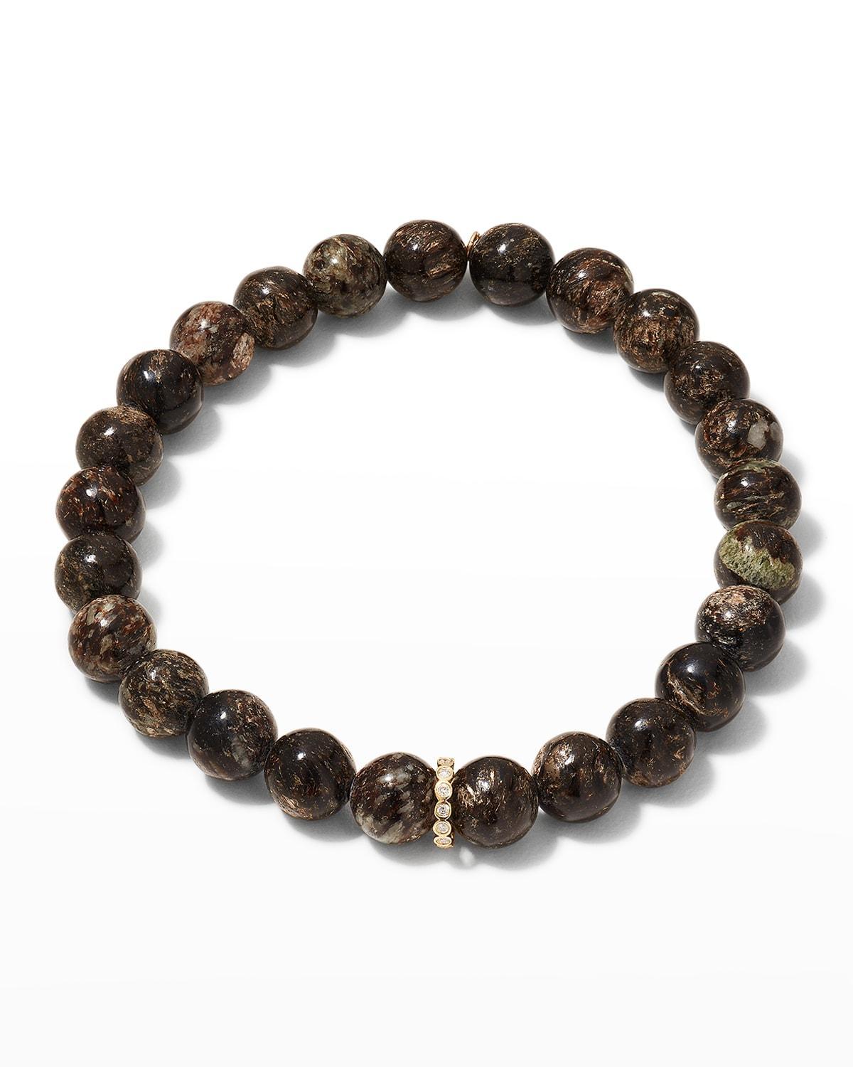 Mens Hypersthene Beaded Bracelet w/ Diamonds Product Image