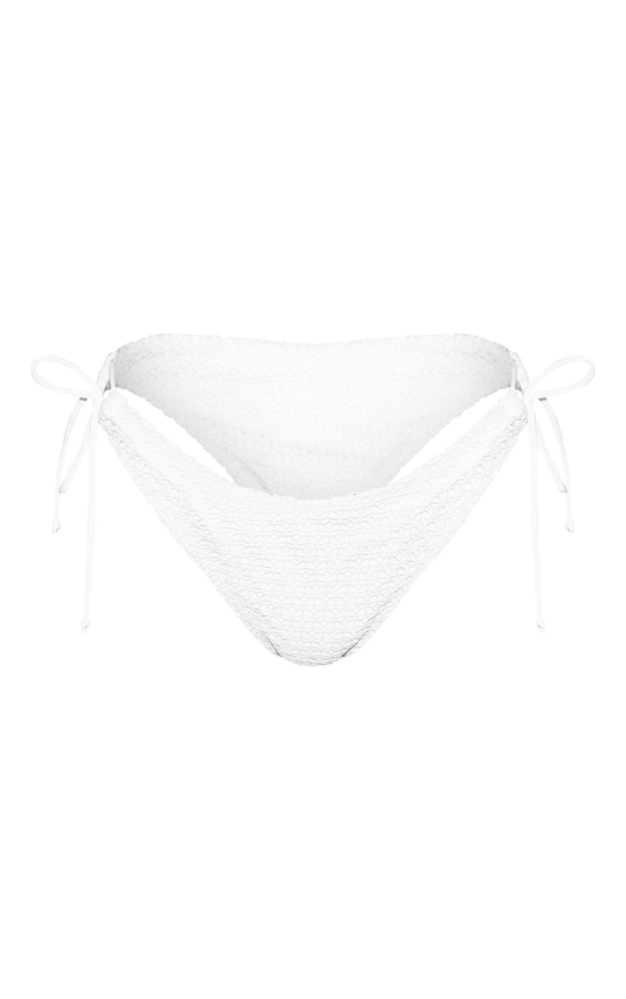 Cream Textured Tie Side Bikini Bottoms Product Image