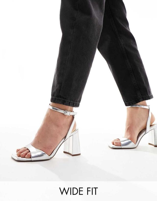 ASOS DESIGN Wide Fit Hotel barely there block heeled sandals in silver Product Image