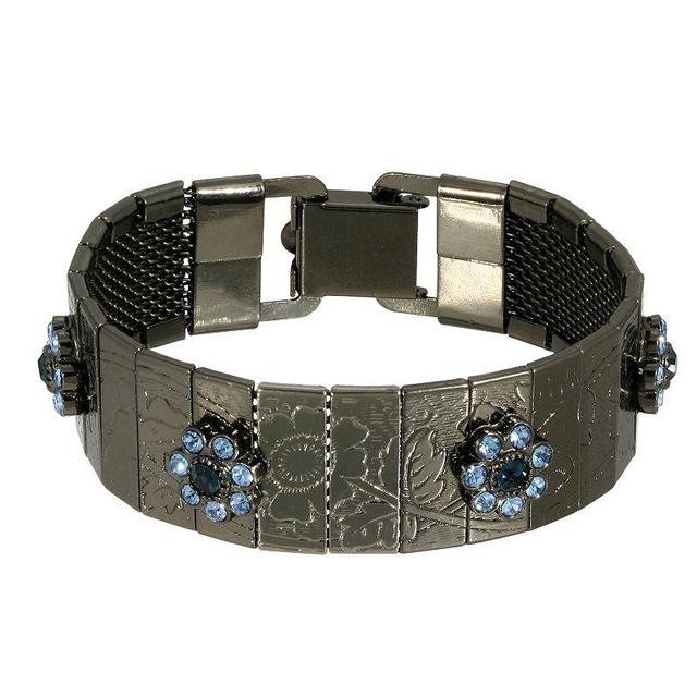 1928 Jet Tone & Blue Flower Bracelet, Womens Product Image