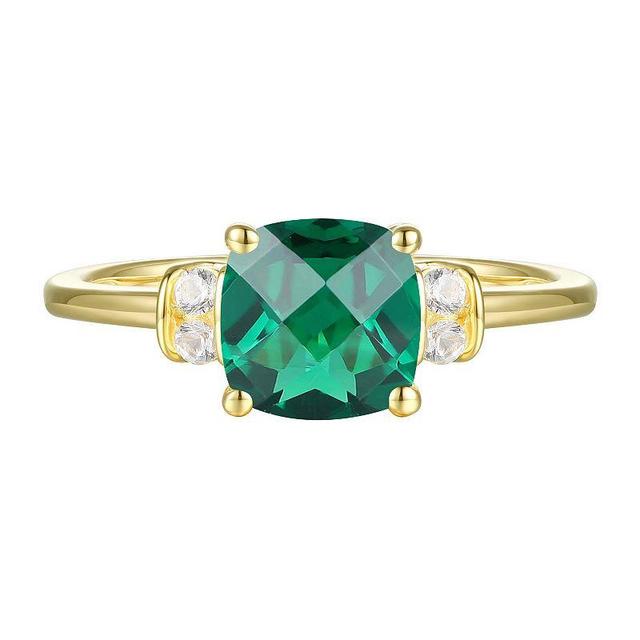 14k Gold Over Silver Lab-Created Emerald, Lab-Created White Sapphire Solitaire Ring, Womens Gold Tone Product Image