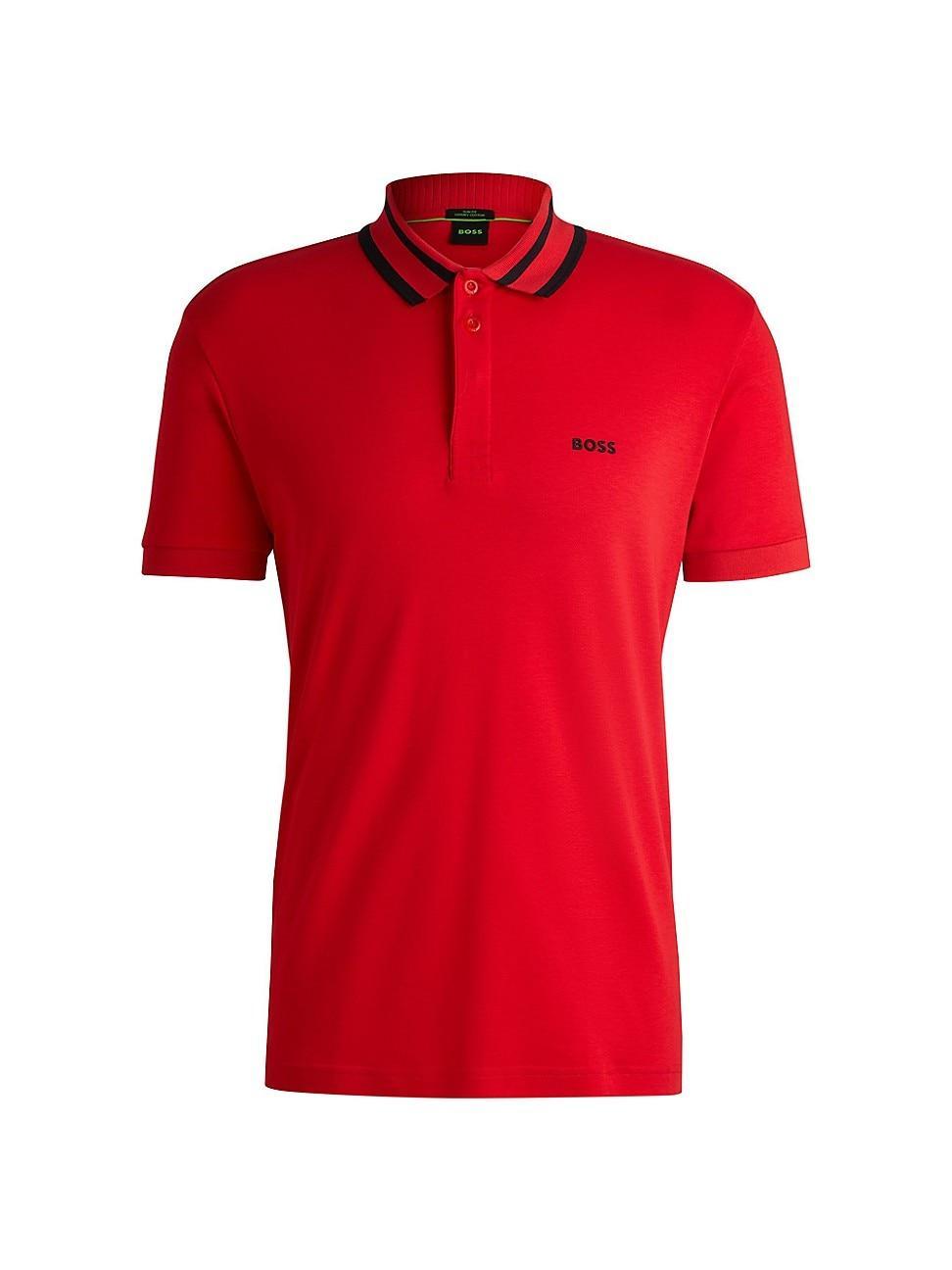 Mens Interlock-Cotton Polo Shirt with Logo Detail Product Image