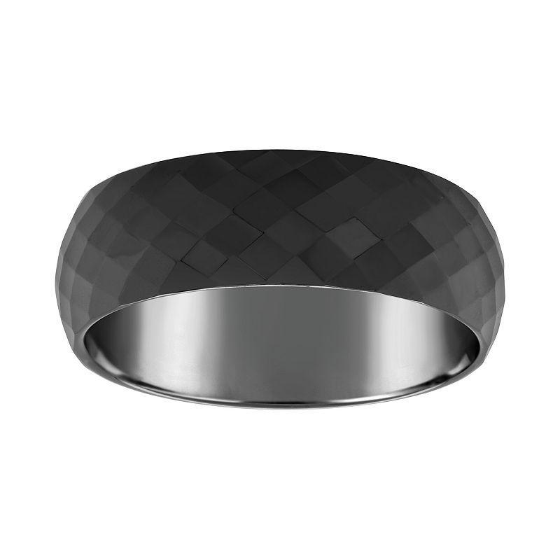 Mens 7.5mm Faceted Ceramic Wedding Band Ring Black Product Image