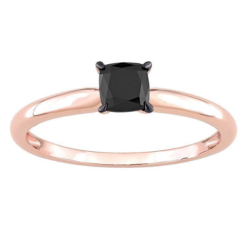 Stella Grace 14k Rose Gold 1/2 Carat T.W Cushion Cut Black Diamond Solitaire Engagement Ring, Womens Product Image