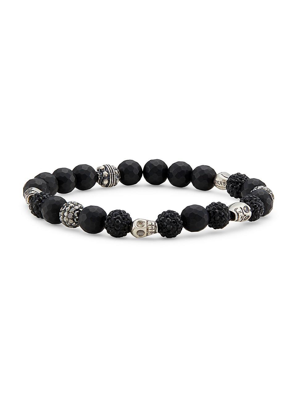 Mens Park Avenue Black Onyx, Crystal, & Sterling Silver Stretch Bracelet Product Image