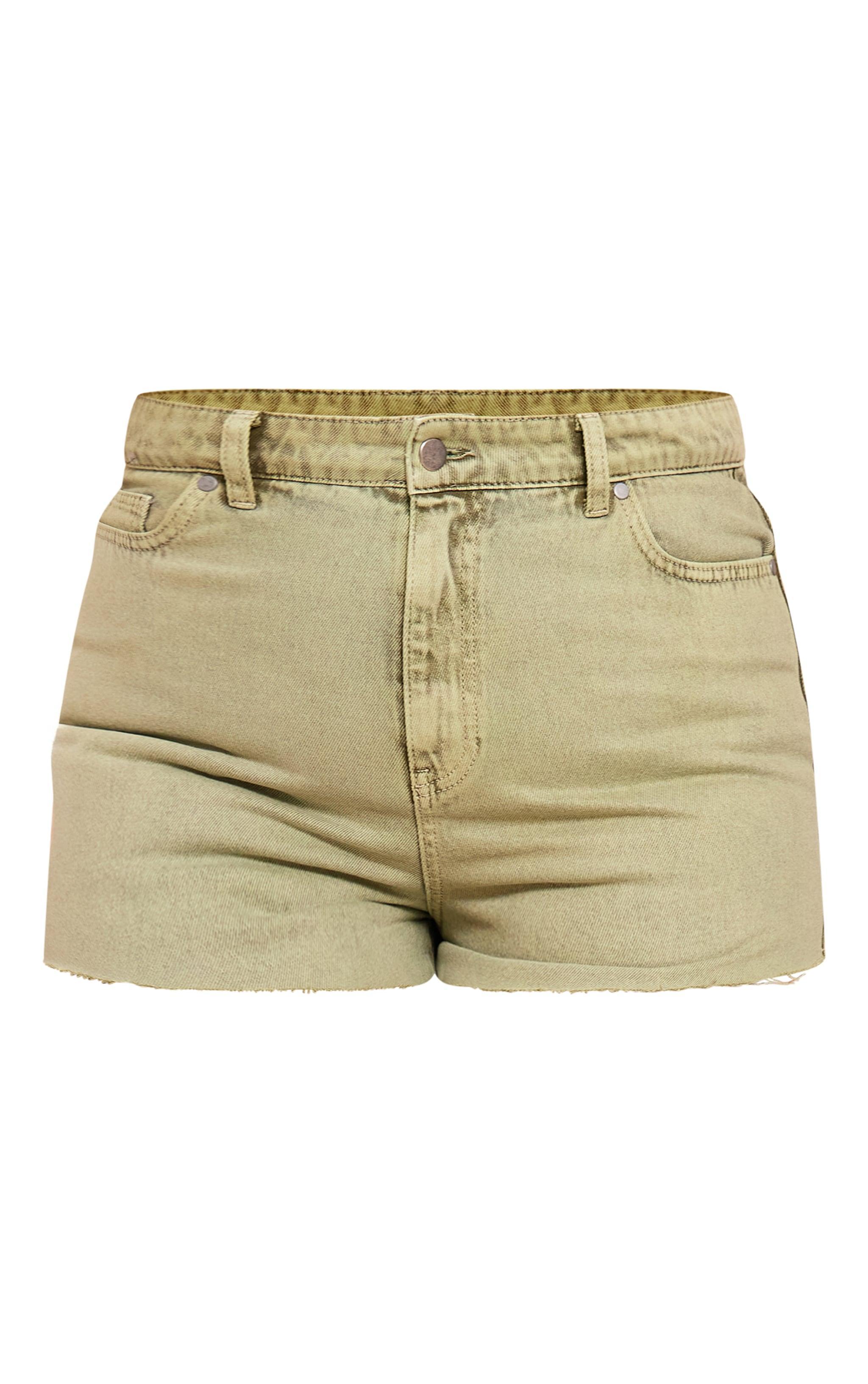 Plus Washed Green Raw Hem Denim Shorts product image