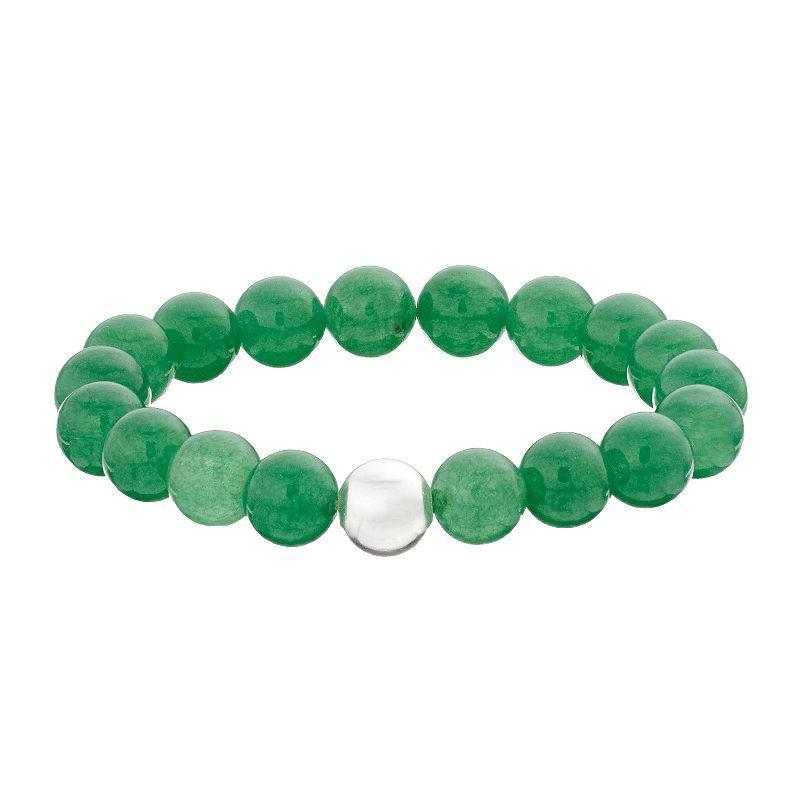 Aleure Precioso Sterling Silver 10 mm Bead Station Stretch Bracelet, Womens Med Green Product Image