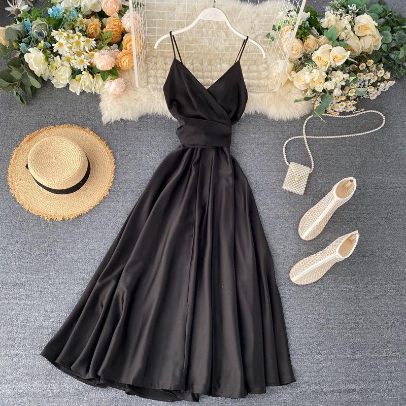 Spaghetti Strap Silky Midi A-Line Dress Product Image