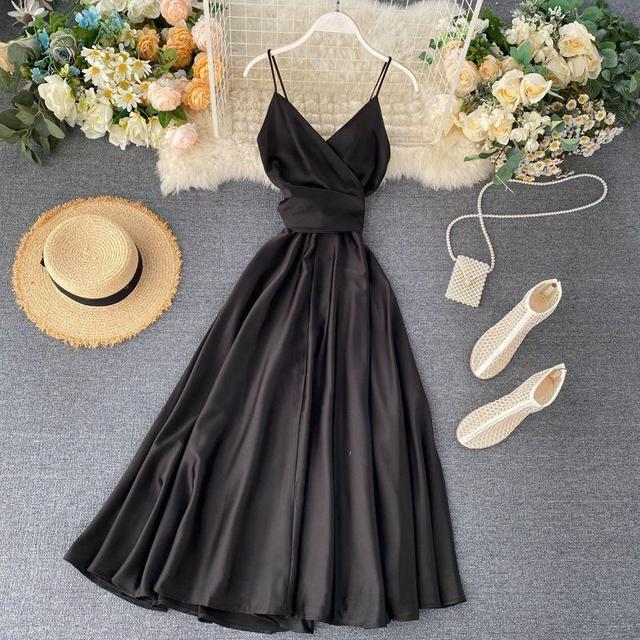 Spaghetti Strap Silky Midi A-Line Dress Product Image