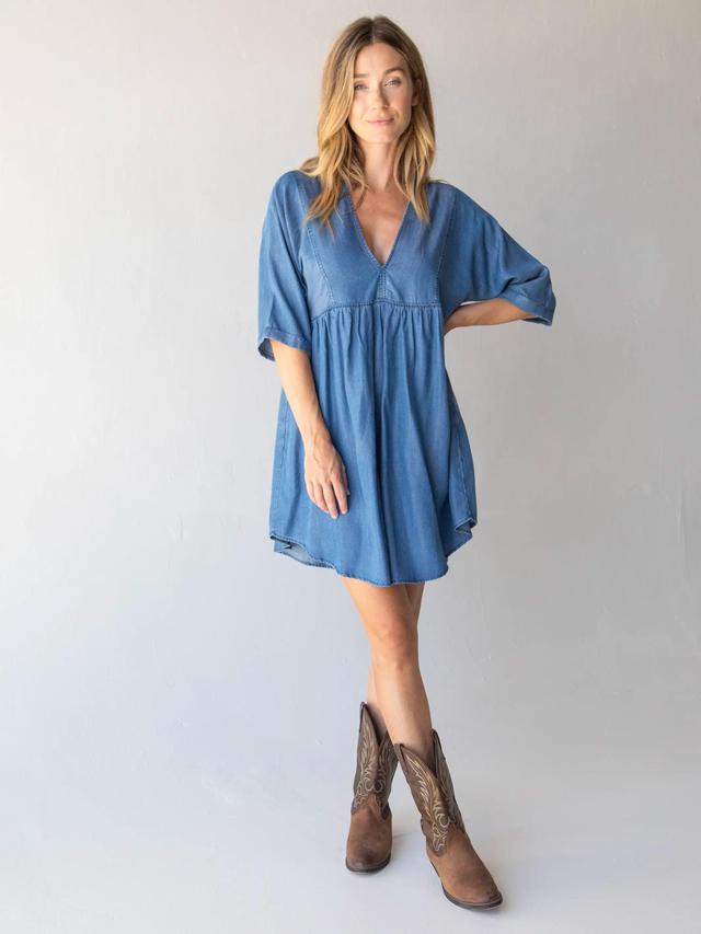 Stella V-Neck Mini Dress - Denim Blue Product Image