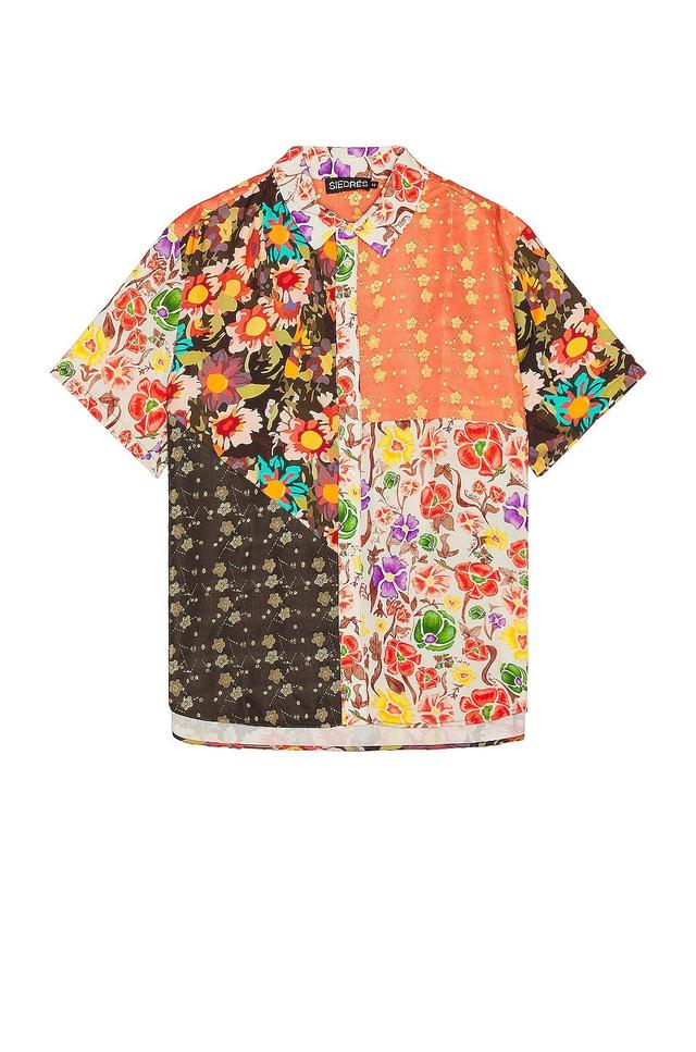 SIEDRES X Fwrd Printed Patchwork Short Sleeve Shirt Size L. Product Image