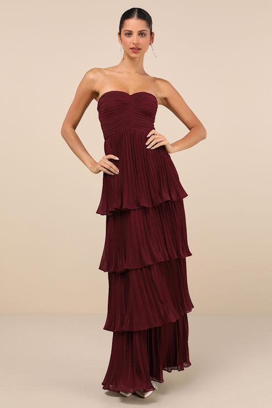 Seriously Sensational Plum Purple Strapless Tiered Maxi Dress Product Image