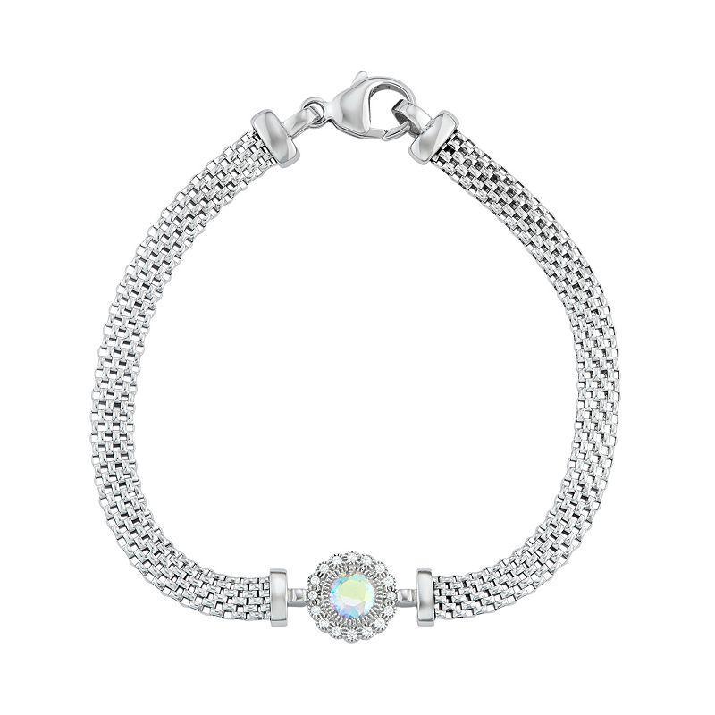 Sterling Silver Mesh Cubic Zirconia Halo Bracelet, Womens Iridescent Product Image