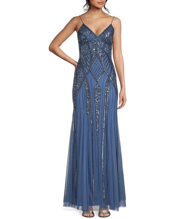 Jump V-Neck Sleeveless Beaded Long Dress Product Image