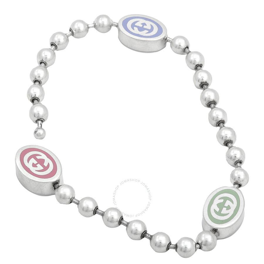 Sterling Silver And Enamel Boule Chain Interlocking G Bracelet In Silver Tone Product Image