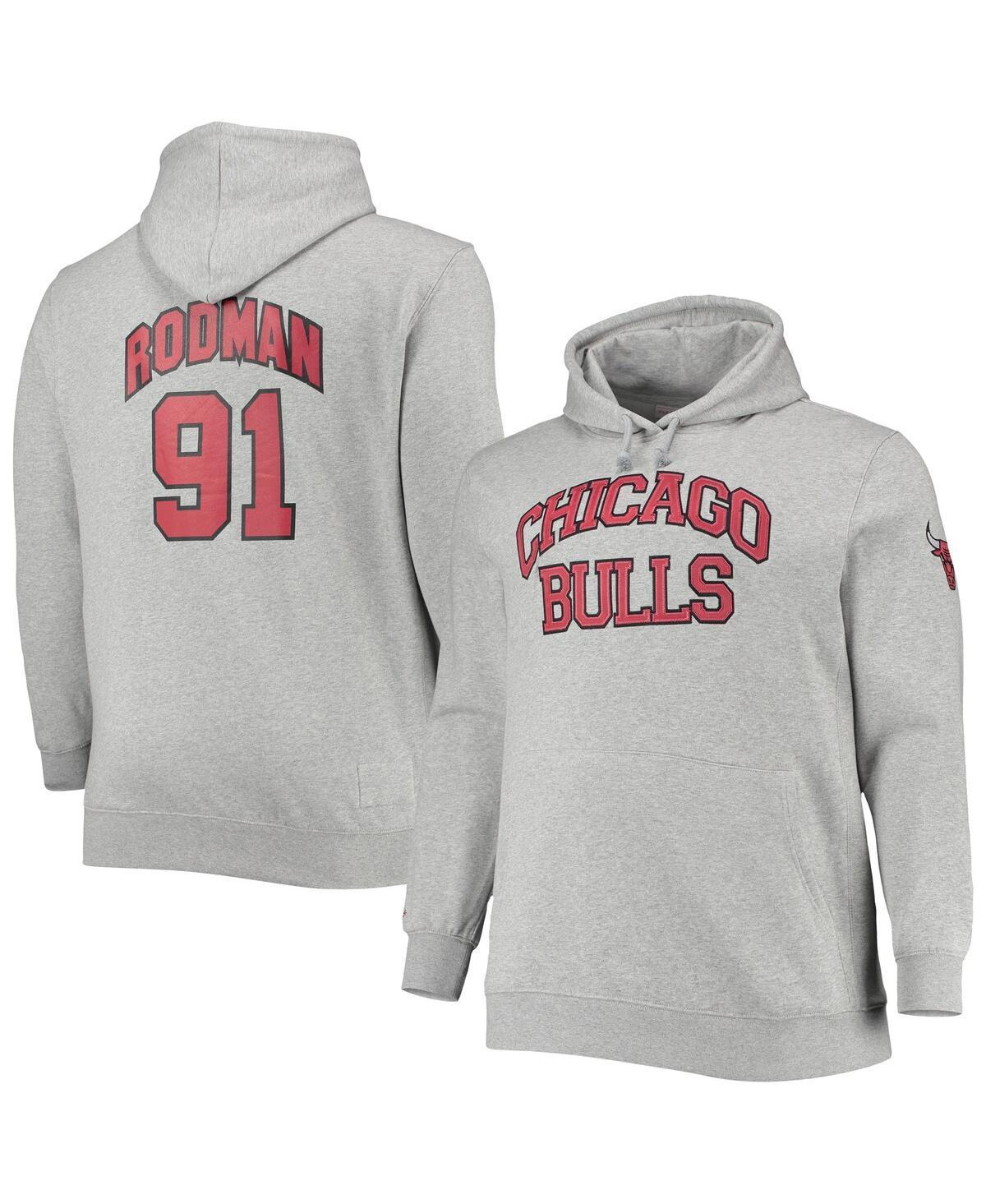 Mens Mitchell & Ness Dennis Rodman Heathered Gray Chicago Bulls Big and Tall Name and Number Pullover Hoodie Product Image