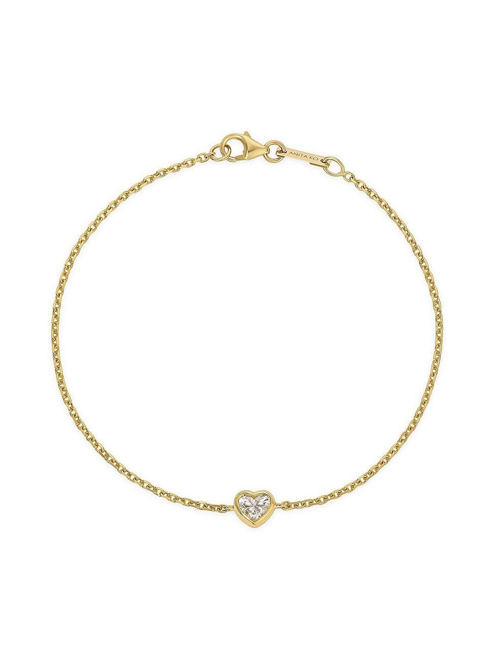 Womens 18K Yellow Gold & 0.25 TCW Diamond Heart Chain Bracelet Product Image