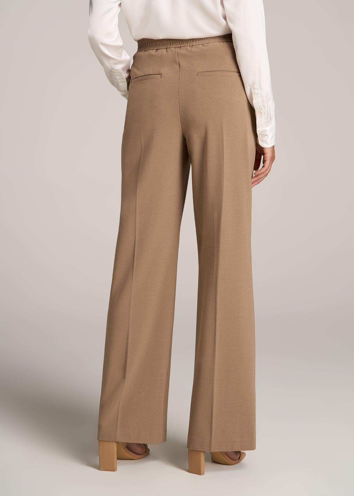 Flat Front Wide Leg Dress Pants for Tall Women in Fawn Female Product Image