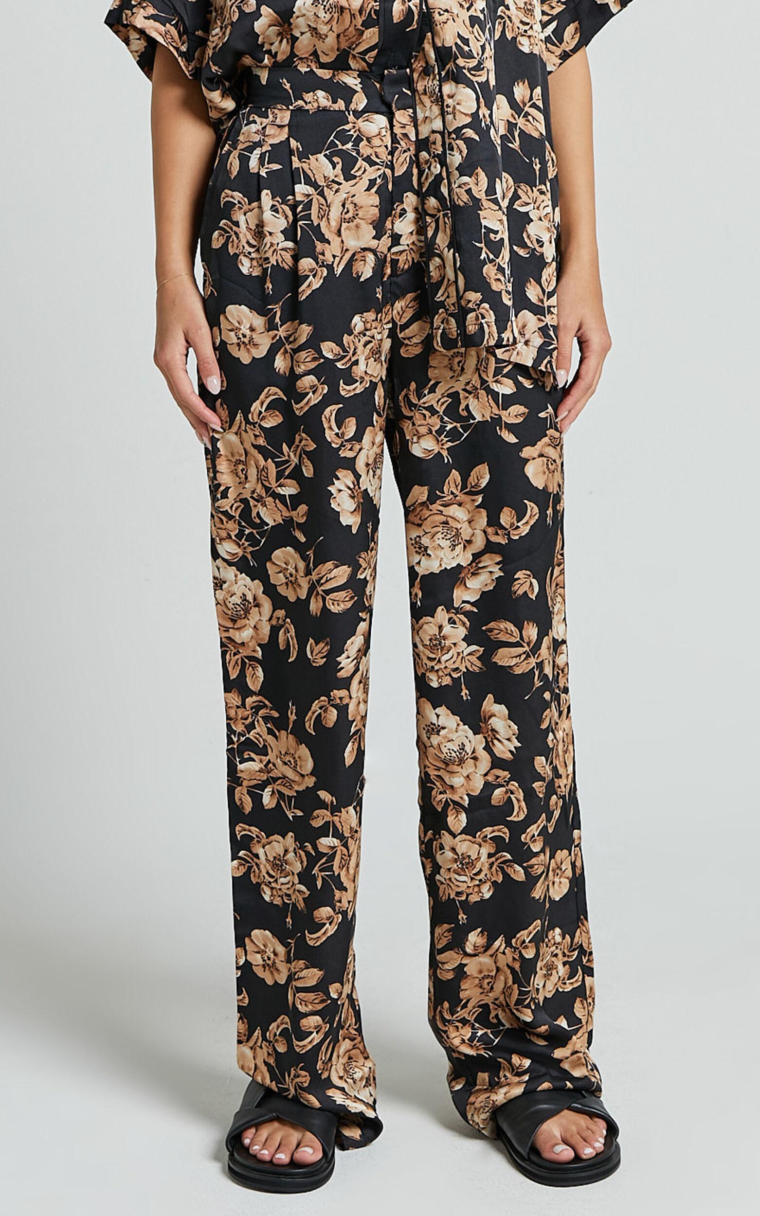 Laila Pants - High Waisted Wide Leg Pants in Black Floral Product Image