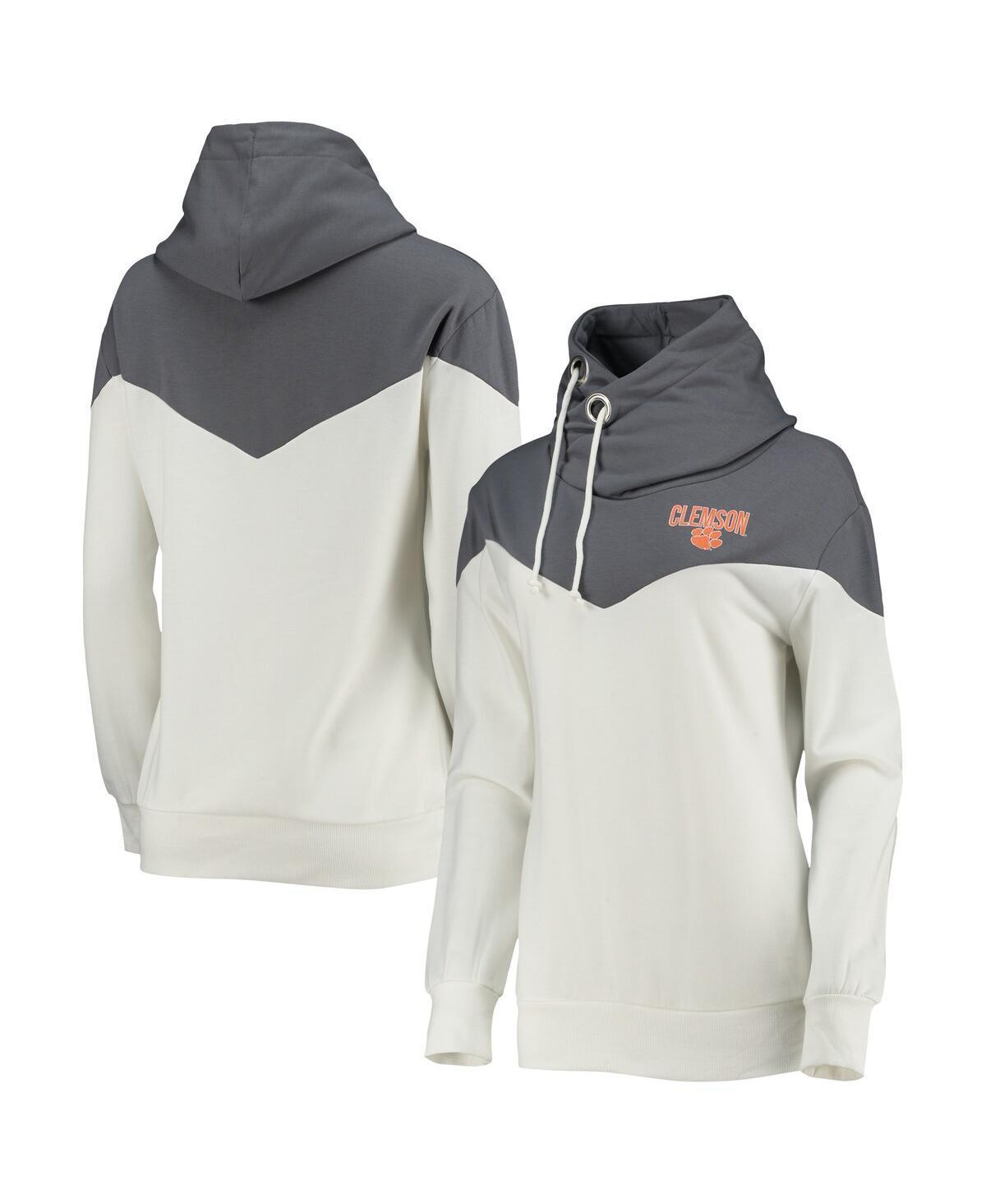 Womens Gameday Couture White Clemson Tigers Old School Arrow Blocked Cowl Neck Tri-Blend Pullover Hoodie - White Product Image