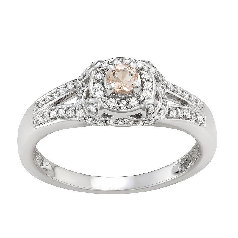 14k White Gold 1/3 Carat T.W. Diamond & Morganite Halo Engagement Ring, Womens Pink Product Image