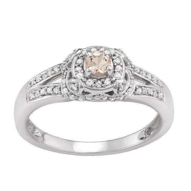 14k White Gold 1/3 Carat T.W. Diamond & Morganite Halo Engagement Ring, Womens Pink Product Image