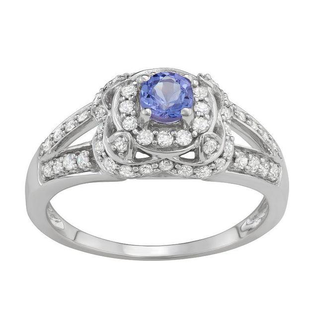 14k White Gold 1/2 Carat T.W. Diamond & Tanzanite Halo Engagement Ring, Womens 10k Whgold Product Image